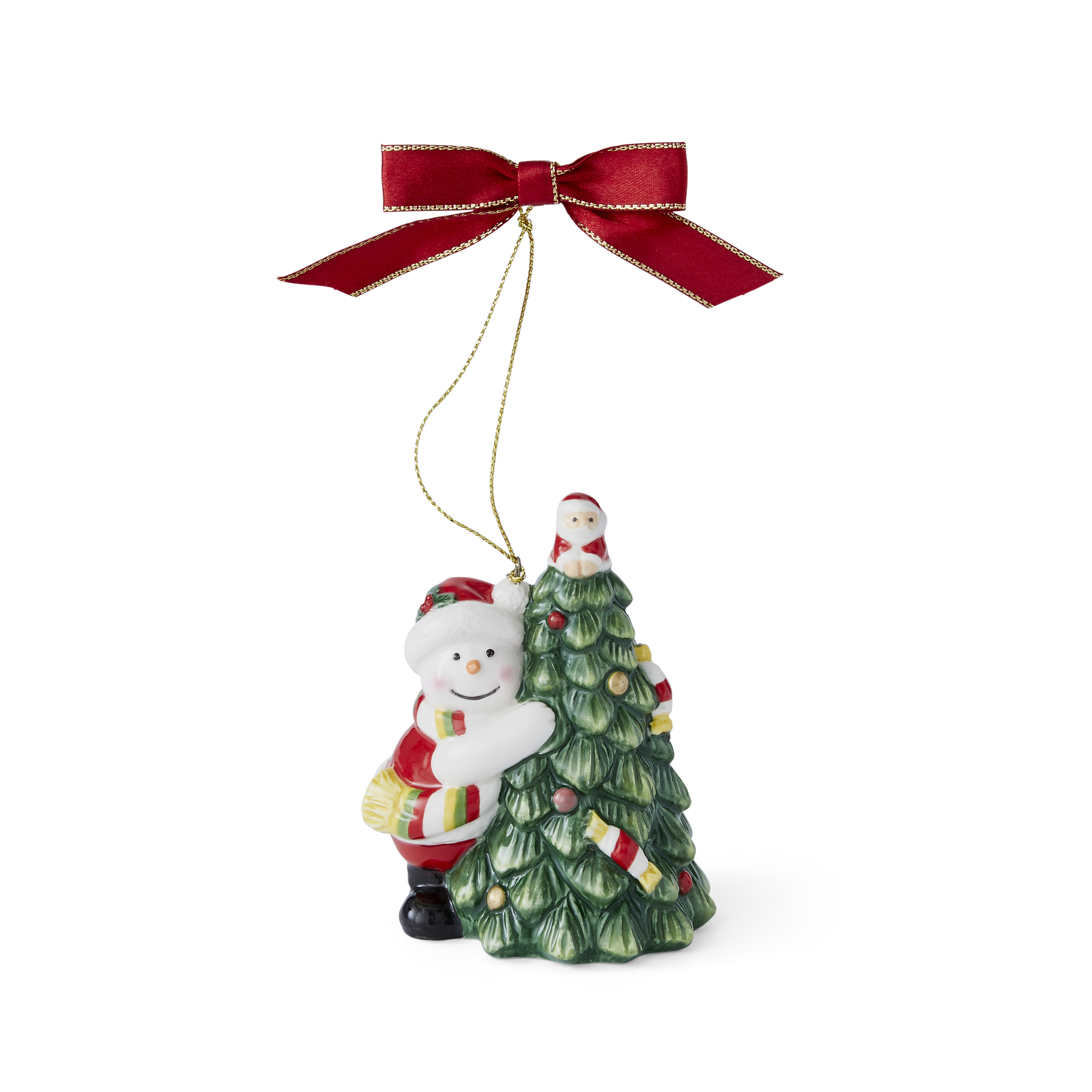 Christmas Tree Hugging Snowman Ornament image number null